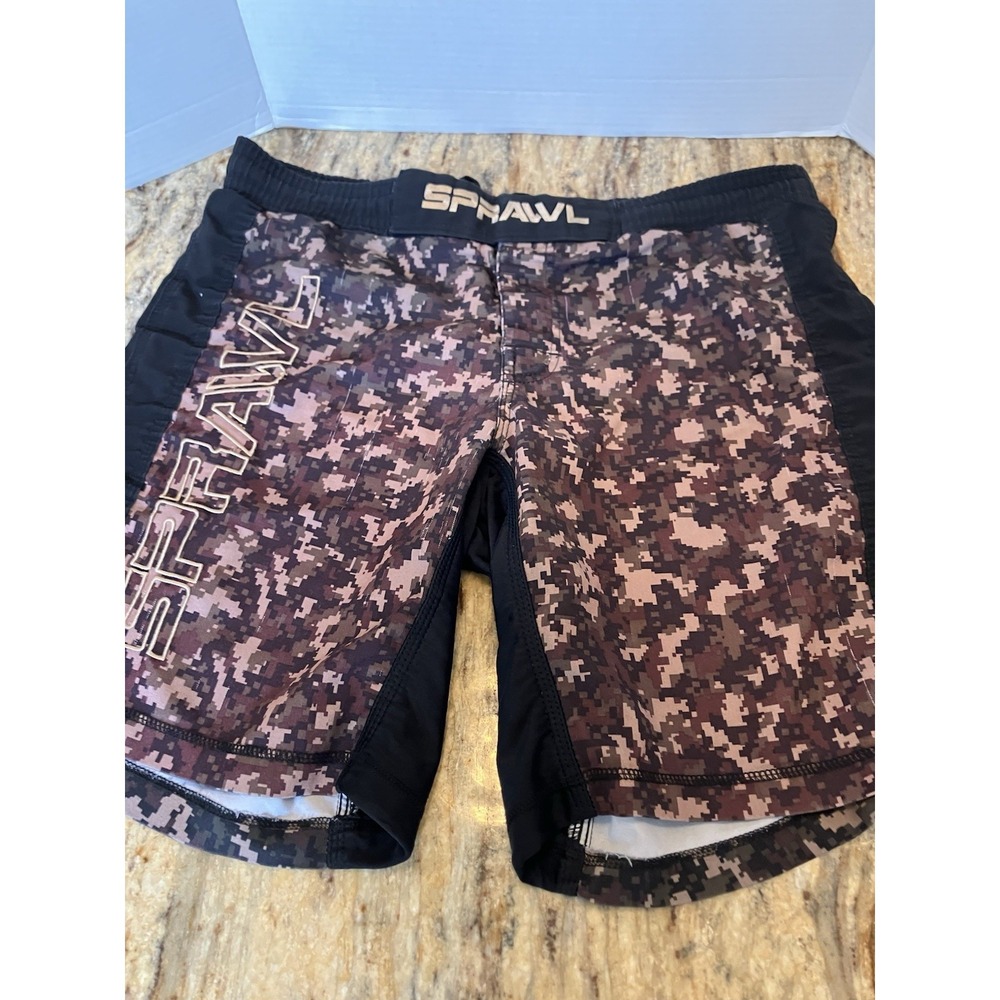 Y2K Sprawl Fight Shorts Black Camo MMA Wrestling Sparring Training Waist-18
